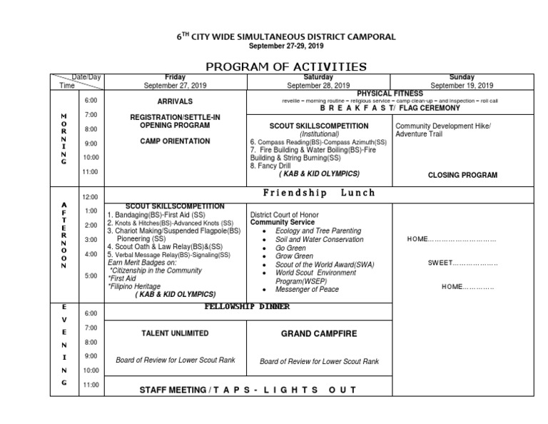 6TH District Based Simultaneuos - Docx PROGRAM | PDF | Scouting And ...