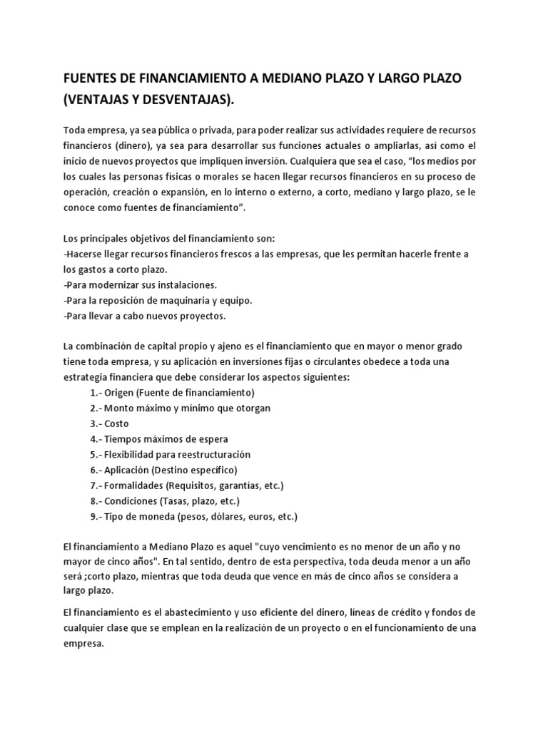 Fuentes de Financiamiento a Mediano Plazo | PDF | Bancos ...