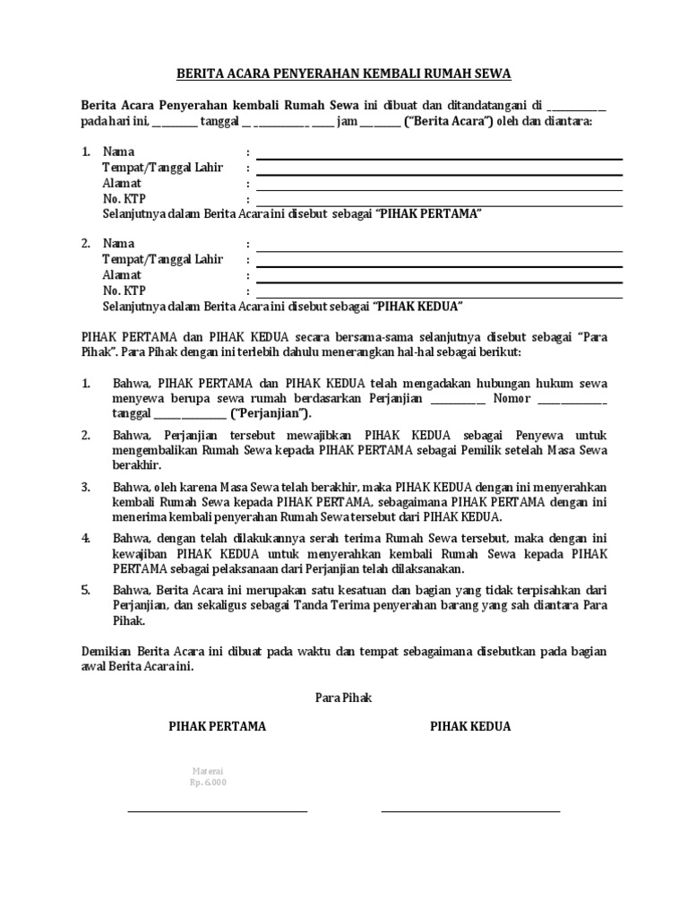 Berita Acara Sewa Rumah | PDF