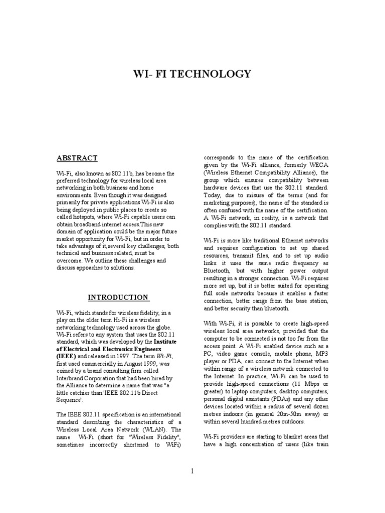 Wi-Fi Technology: of Electrical and Electronics Engineers (IEEE) and ...