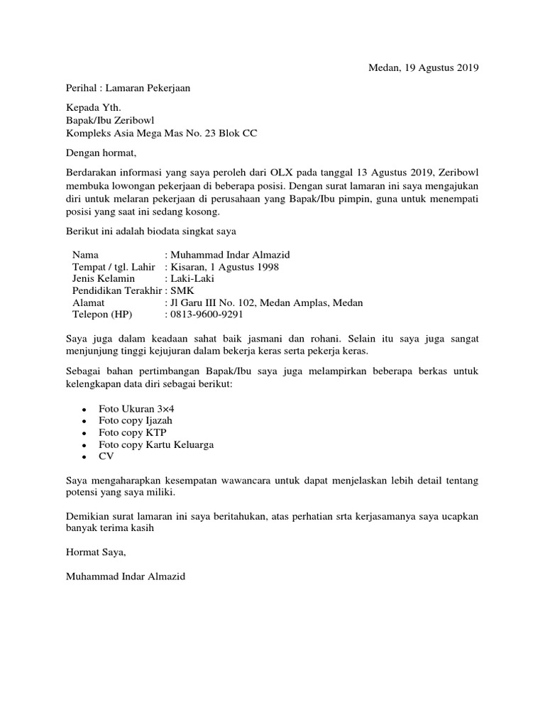 Download 91+ Contoh Surat Lamaran Kerja Medan Terbaru Gratis