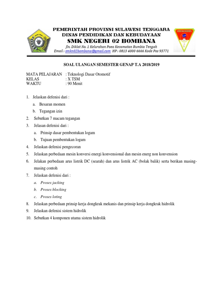 Soal Essay Kelas X Tsm