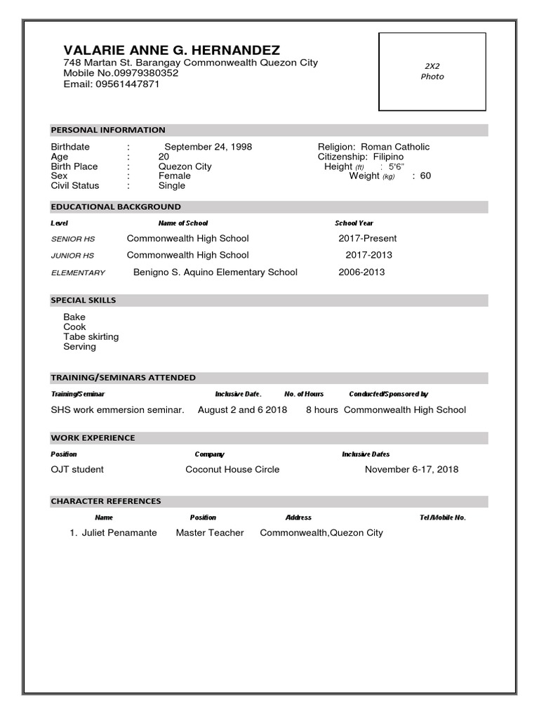Val. CV WORK IMMERSION | PDF