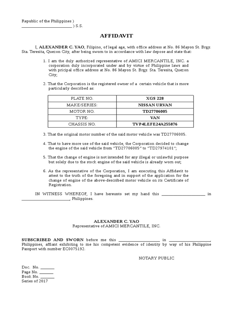 Affidavit for Engine Change Approval | PDF