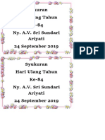 Syukuran Hari Ulang Tahun Ke-84 Ny. A.V. Sri Sundari Ariyati 24 September 2019