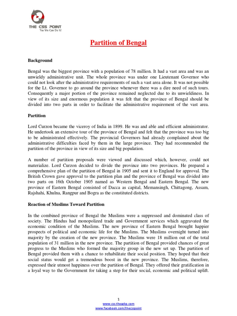 Partition of Bengal: Causes & Reactions | PDF | Partition Of India | Bengal