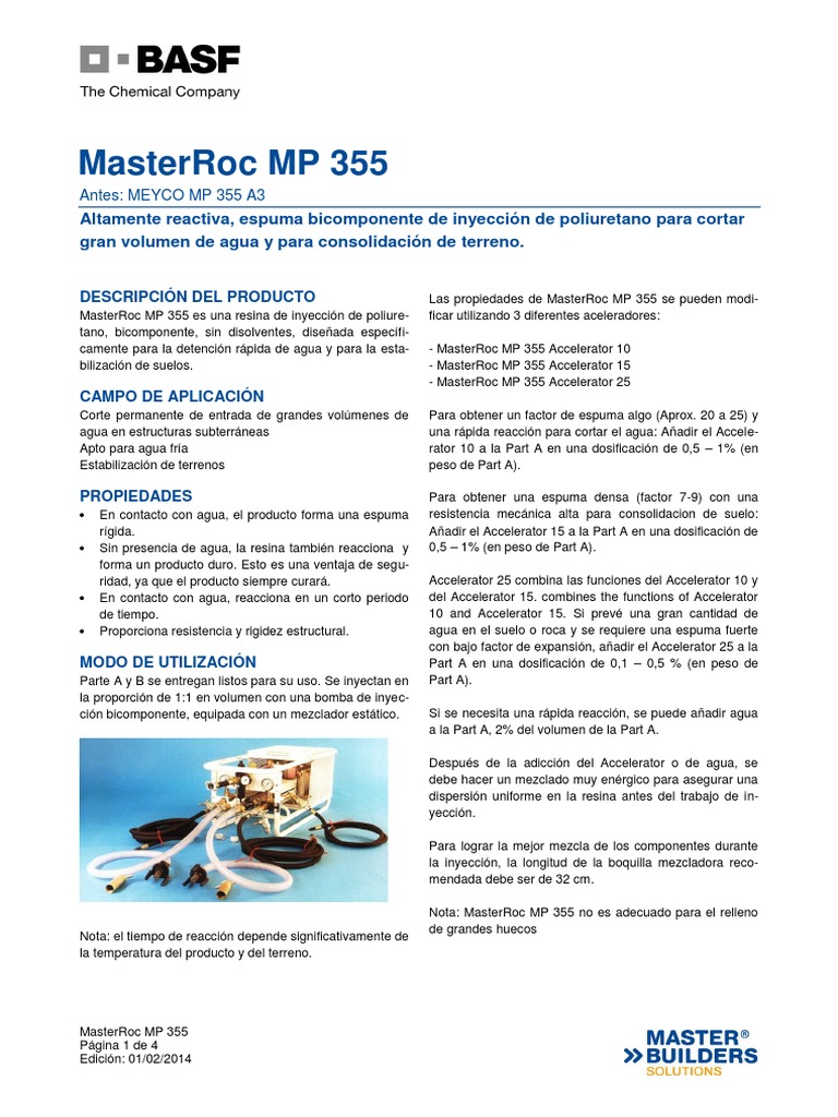 MasterRoc MP 355: Espuma Bicomponente | PDF | Poliuretano | Agua