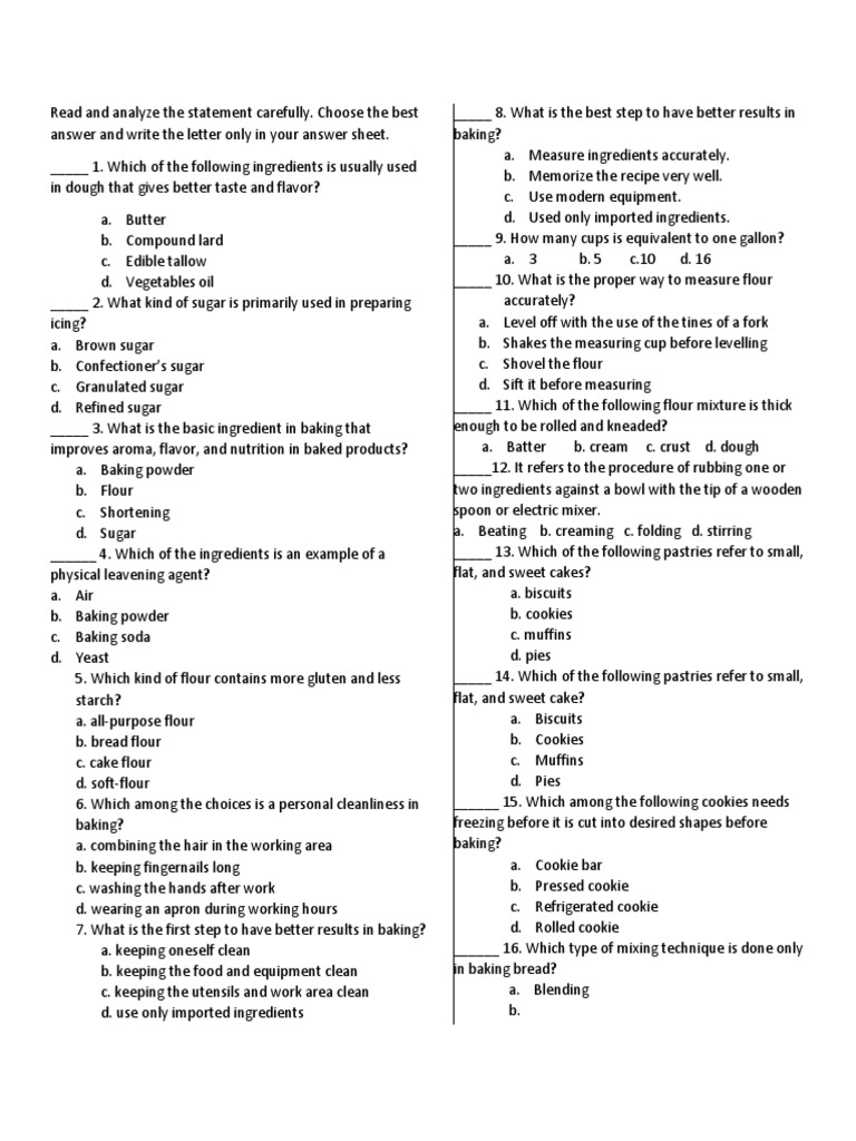 Bread and Pastry Production 1ST Summative Exam PDF Business
