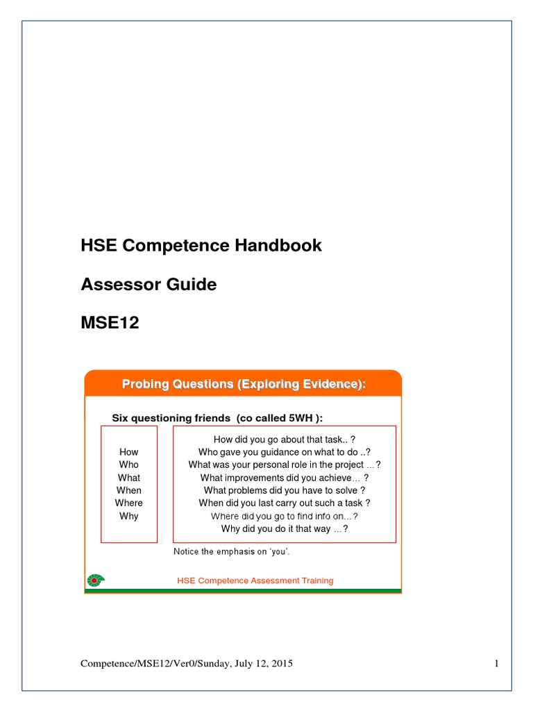 HSE Competence Assessment Guide | PDF | Risk Management | Competence ...