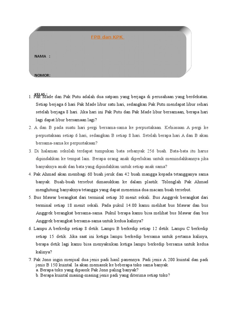 Mat KPK Dan FPB | PDF