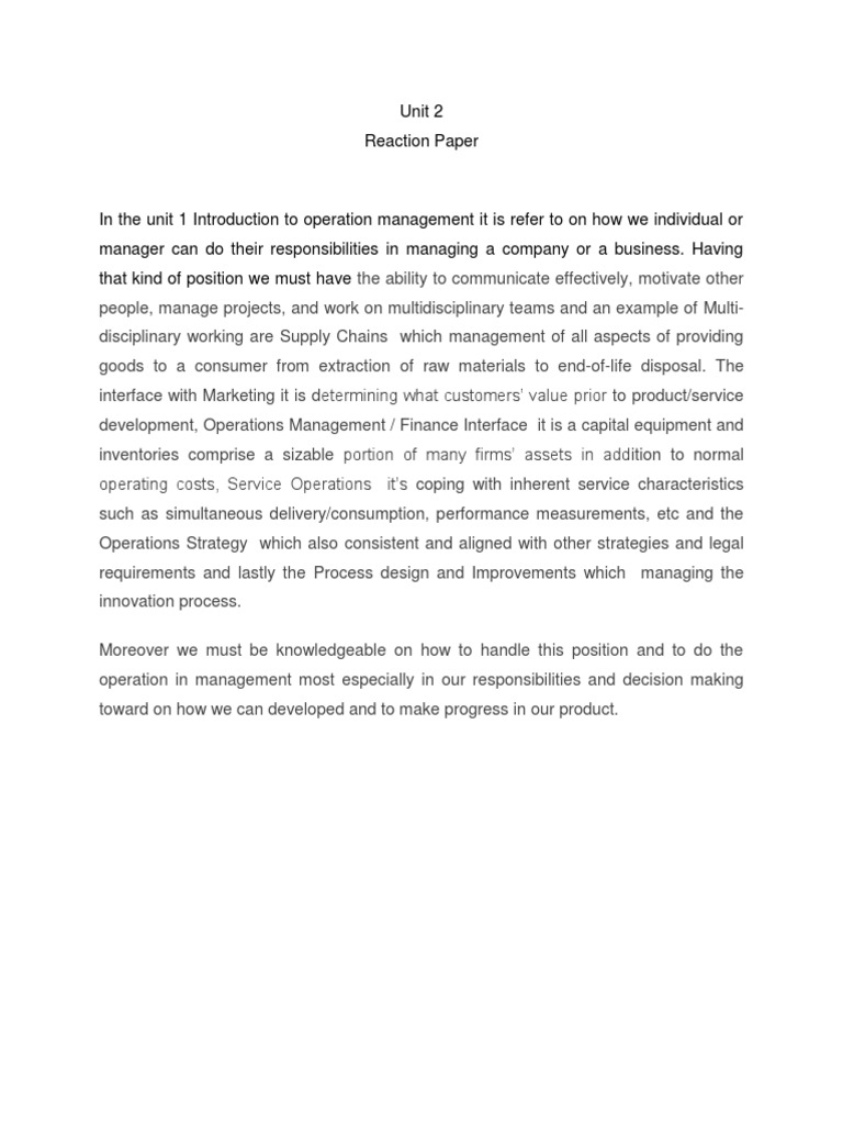 Unit 2 Reaction Paper | PDF