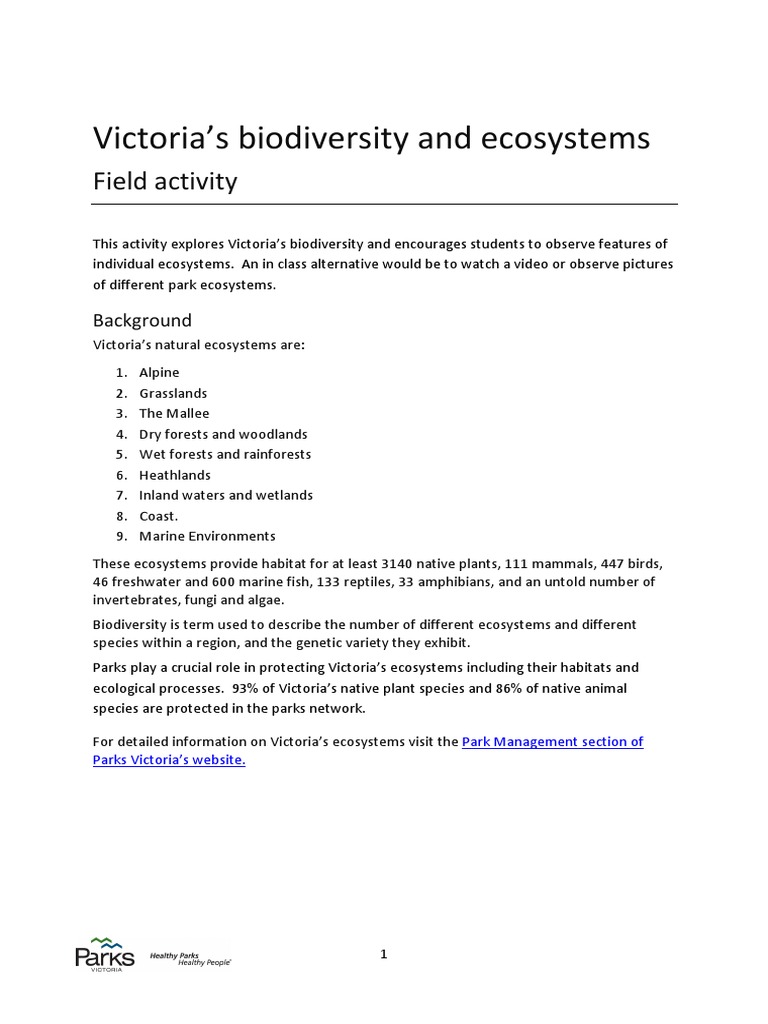 Teaching Activity Observing Victorias Ecosystems | PDF | Ecosystem ...