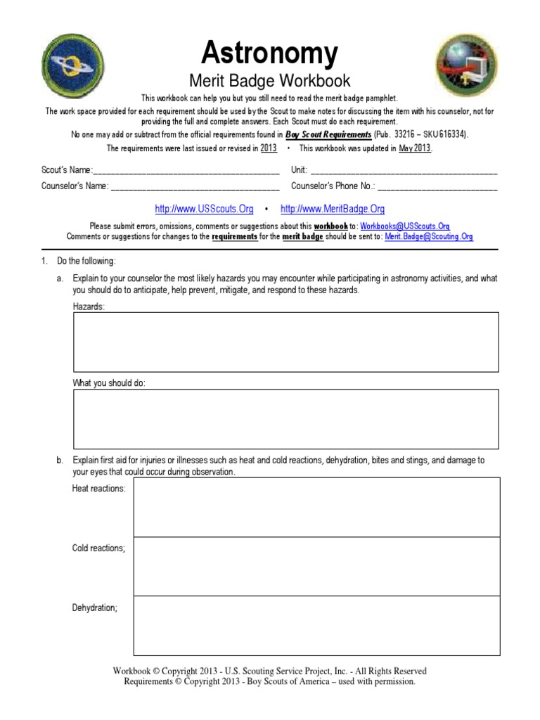 Astronomy Merit Badge Workbook Boy Scouts Of America Astronomy