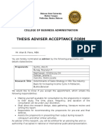 Thesis Adviser Acceptance Form: College of Business Administration