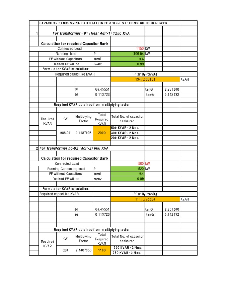 Required Capacitor Banks Sizing Calculation PDF PDF Capacitor
