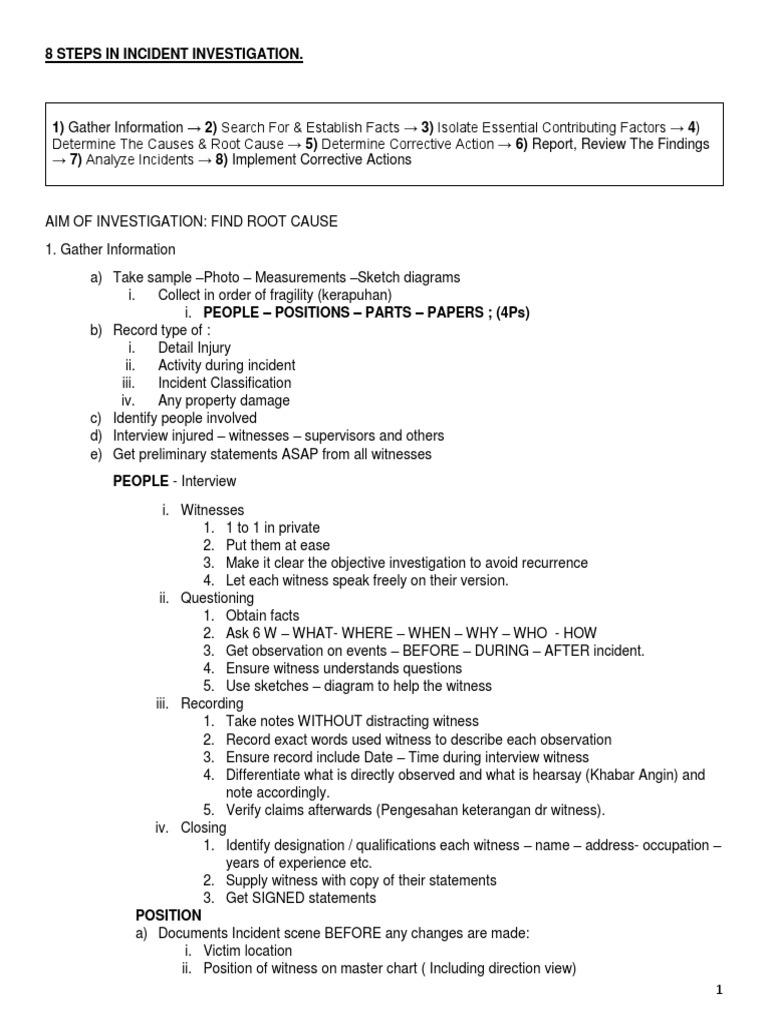 8 Steps in Incident Investigation | PDF | Witness | Hazards