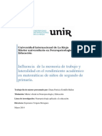 Influencia de la memoria de trabajo y lateralidad en el rendimiento académico en matemáticas en niños de segundo de primaria