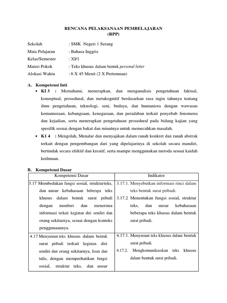 RPP Personal Letter | PDF