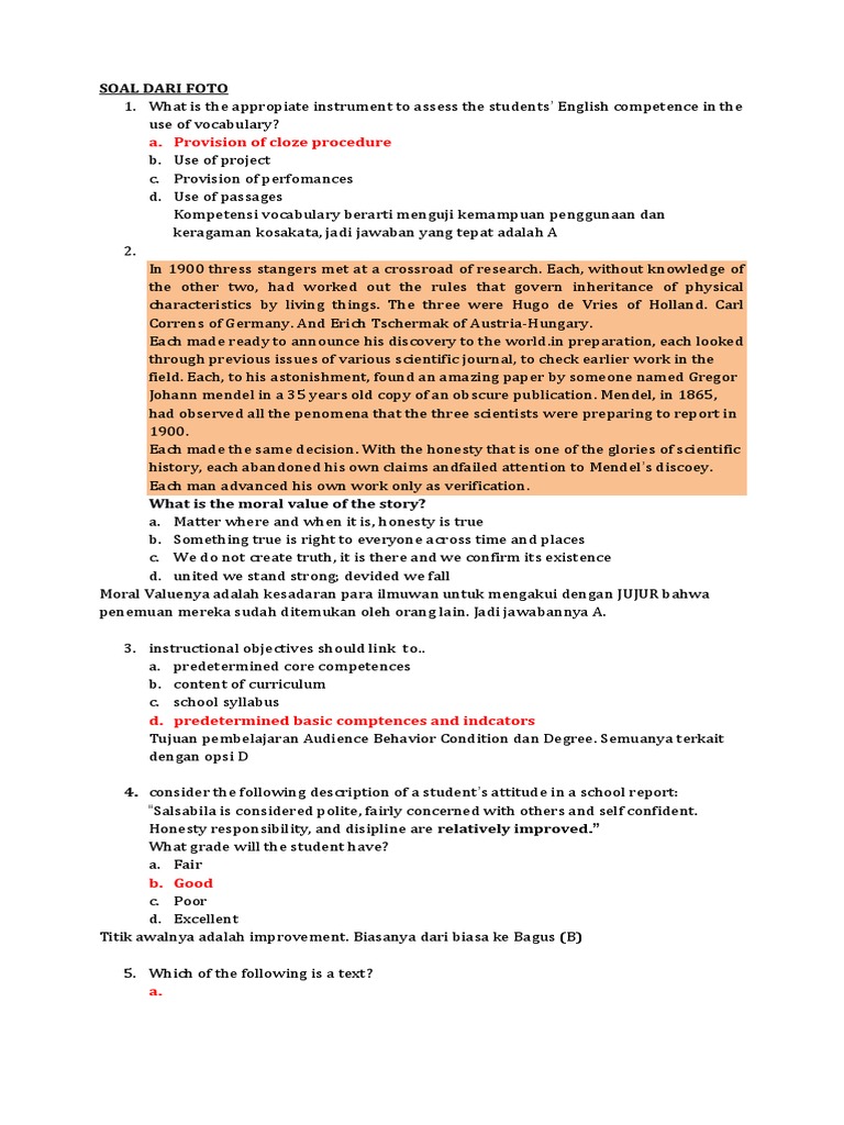 A Provision Of Cloze Procedure Soal Dari Foto Pdf Educational Assessment Learning Styles