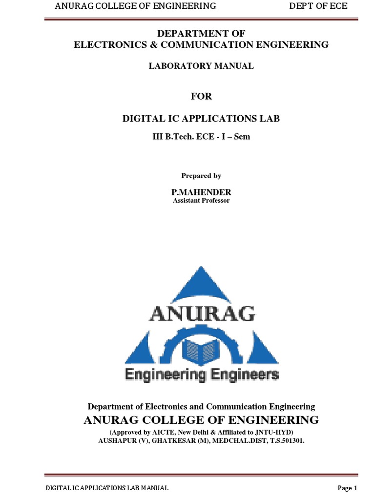 Dica Lab Manual PDF PDF Logic Gate Digital Electronics