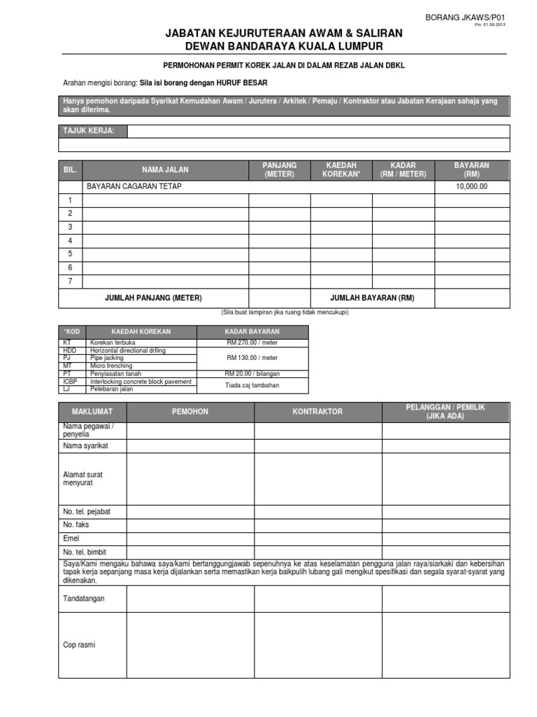 L21 Borang Permohonan Permit Korek Jalan Pdf