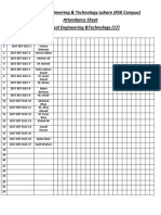 University of Engineering & Technology Lahore (KSK Campus) Attendance Sheet Electrical Engineering &technology
