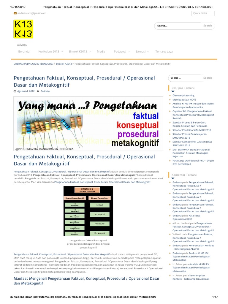 Contoh Soal Pengetahuan Faktual Konseptual Prosedural Dan Metakognitif Contoh Soal Terbaru