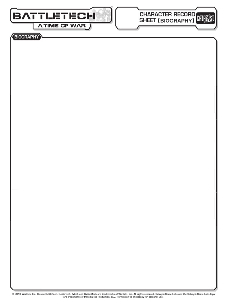 Character Record Sheet Biography | PDF
