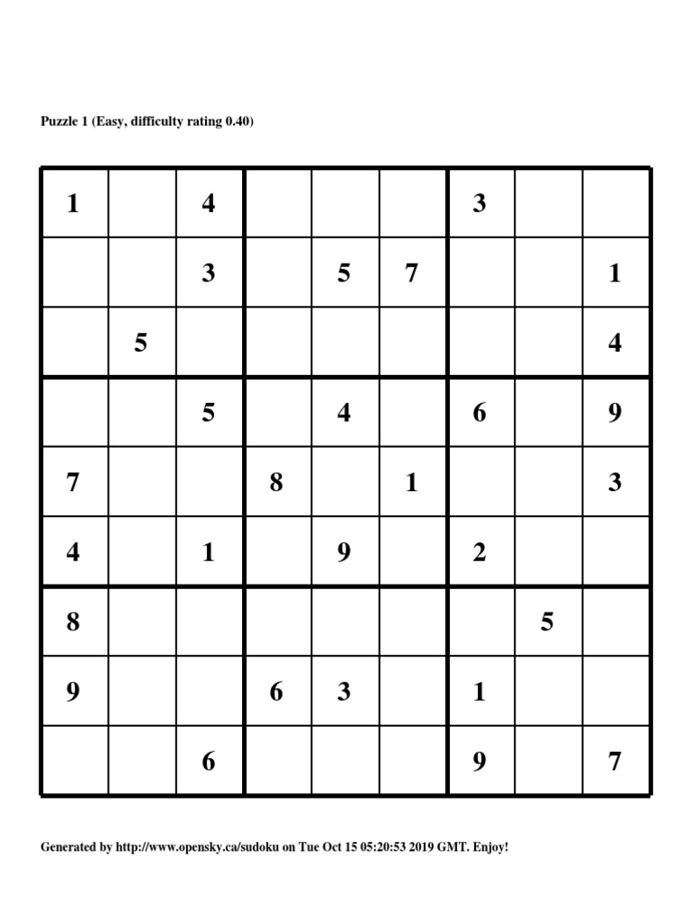 Sudoku Puzzles with Difficulty Ratings | PDF | Puzzles | Games Of ...