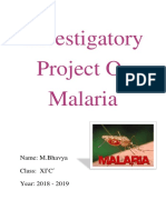 Investigatory Project On Malaria: Name: M.Bhavya Class: XI C' Year: 2018 - 2019