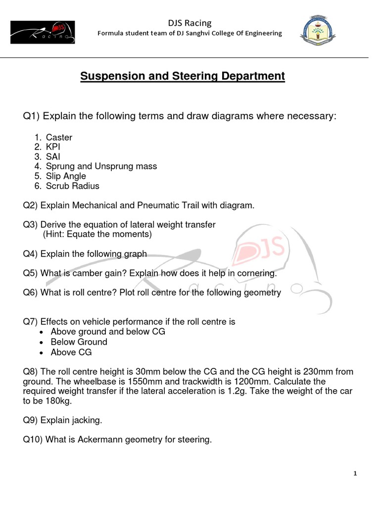 Formula Student Suspension & Steering Concepts | PDF | Suspension ...