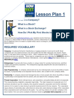 Lesson Plan 1: What Is A Company? What Is A Stock? What Is A Stock Exchange? How Do I Pick My First Stocks To Buy?