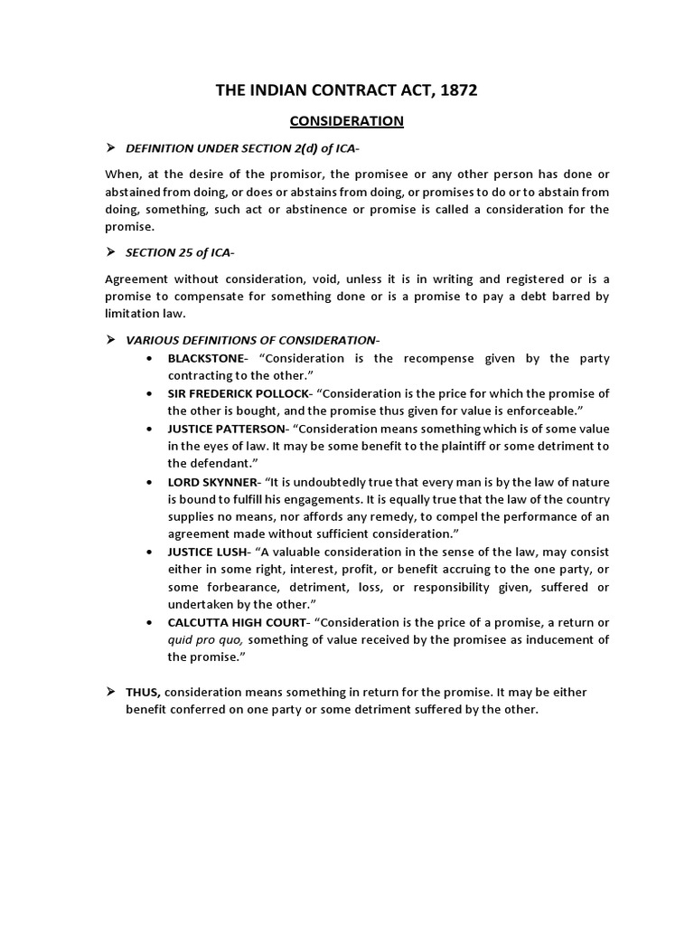 The Indian Contract Act PDF Consideration Legal Concepts