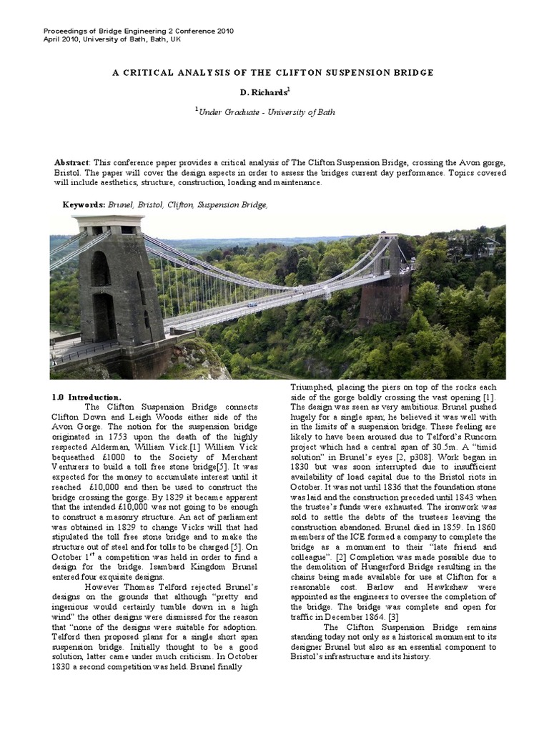 Analysis of Clifton Suspension Bridge | PDF | Bending | Civil Engineering
