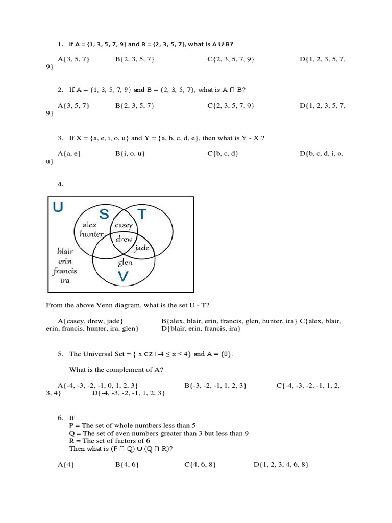 Operations on Sets Practice Questions | PDF | Teaching Methods & Materials
