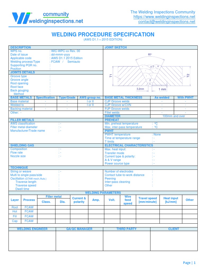 AWS D1.1 Welding Procedure Specification | PDF | Welding | Construction