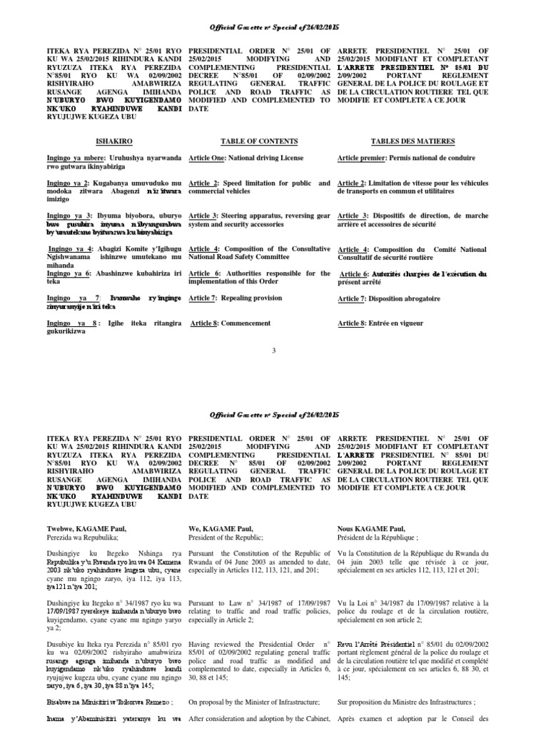 Rwanda Traffic Regulation Update 2015 | PDF | Transport