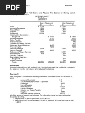 Pa 1 Adjusments And Worksheet Problems Debits And Credits Expense