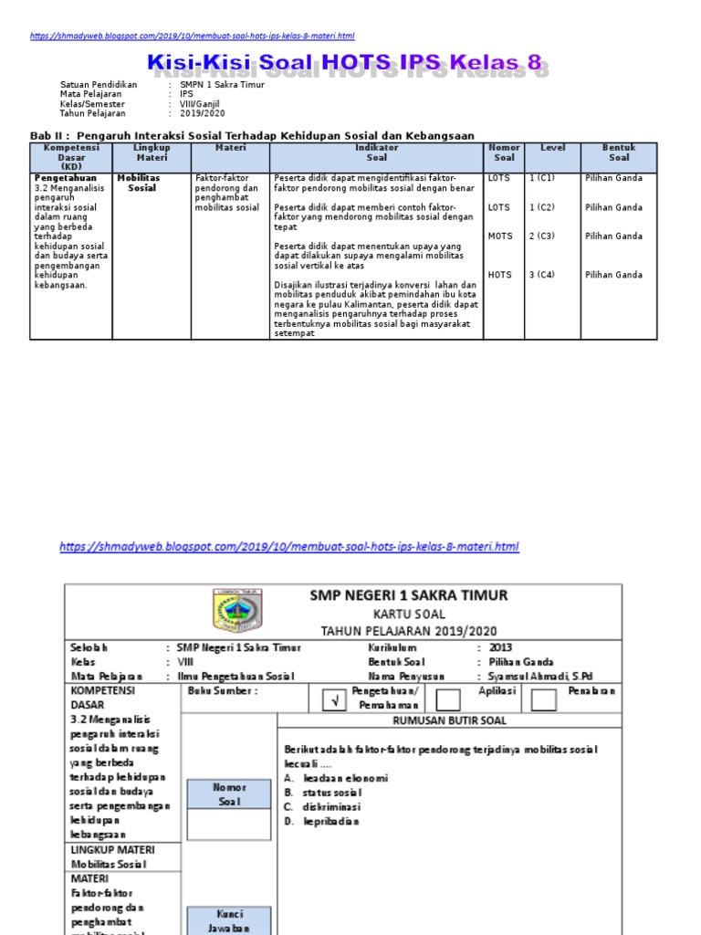 Soal Hots Ips Kelas 8 Bab Ii Ganjil Pdf