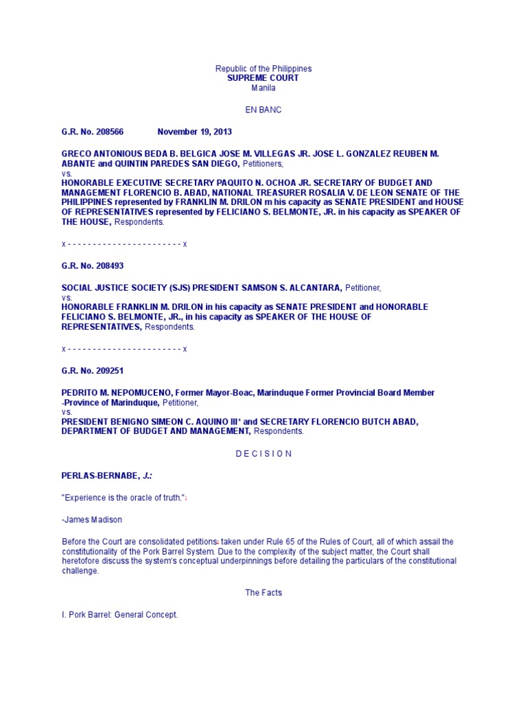Belgica vs executive secretary g r 208566 november 19 2013 pdf