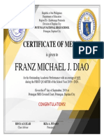 Certificate of Merit: Franz Michael J. Diao