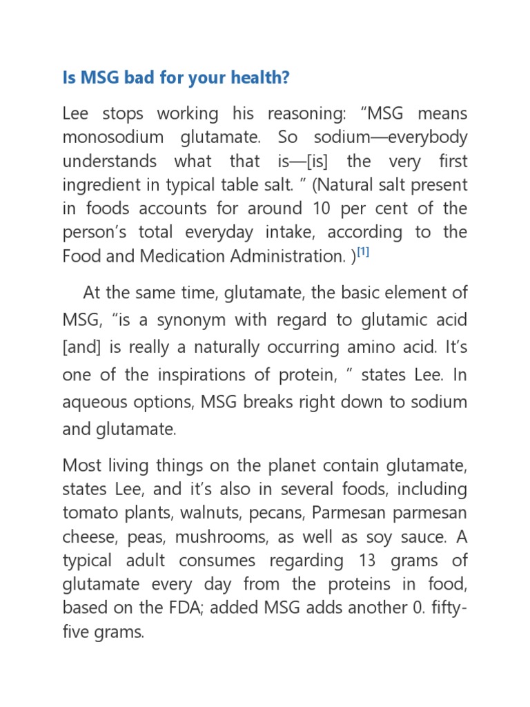 Is MSG Bad For Your Health | PDF | Glutamic Acid | Food And Drink