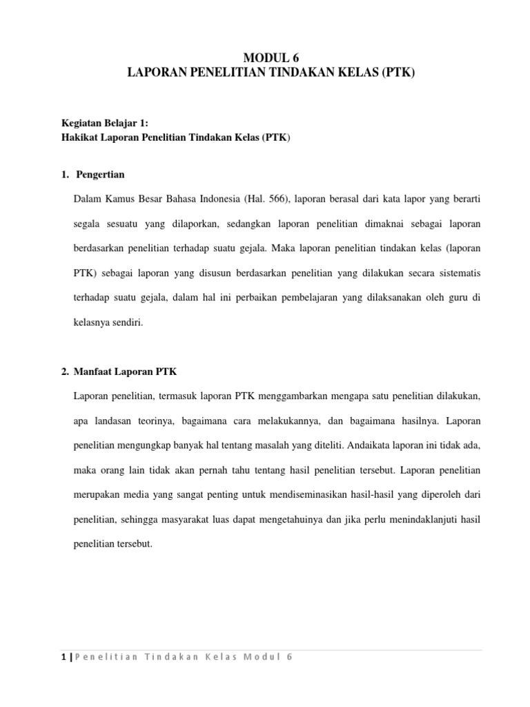 Kegiatan Belajar 1 Hakikat Laporan Penelitian Tindakan Kelas Ptk