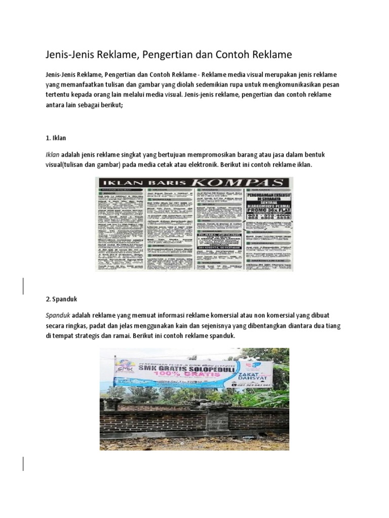 Jenis Jenis Reklame Pengertian Dan Contoh Reklame