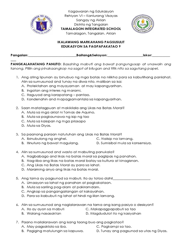 Esp 9 2nd Grading | PDF