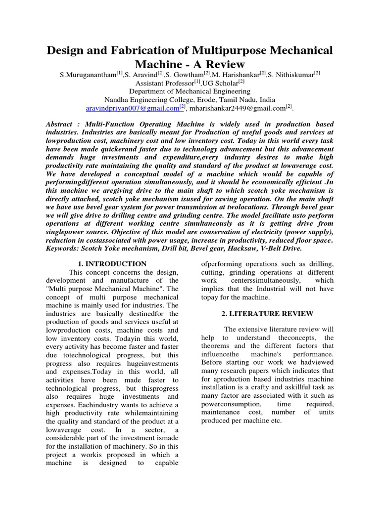 Design and Fabrication of Multipurpose Mechanical Machine - A Review ...