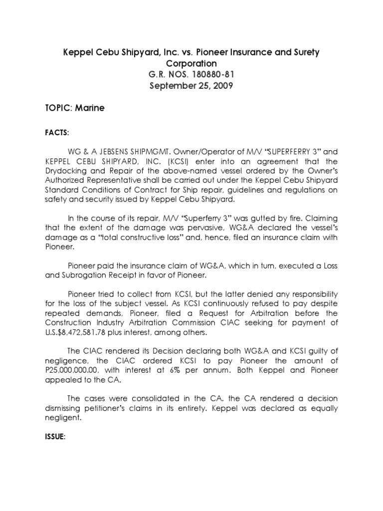 Marine Keppel Cebu Shipyard, Inc. vs. Pioneer Insurance and Surety