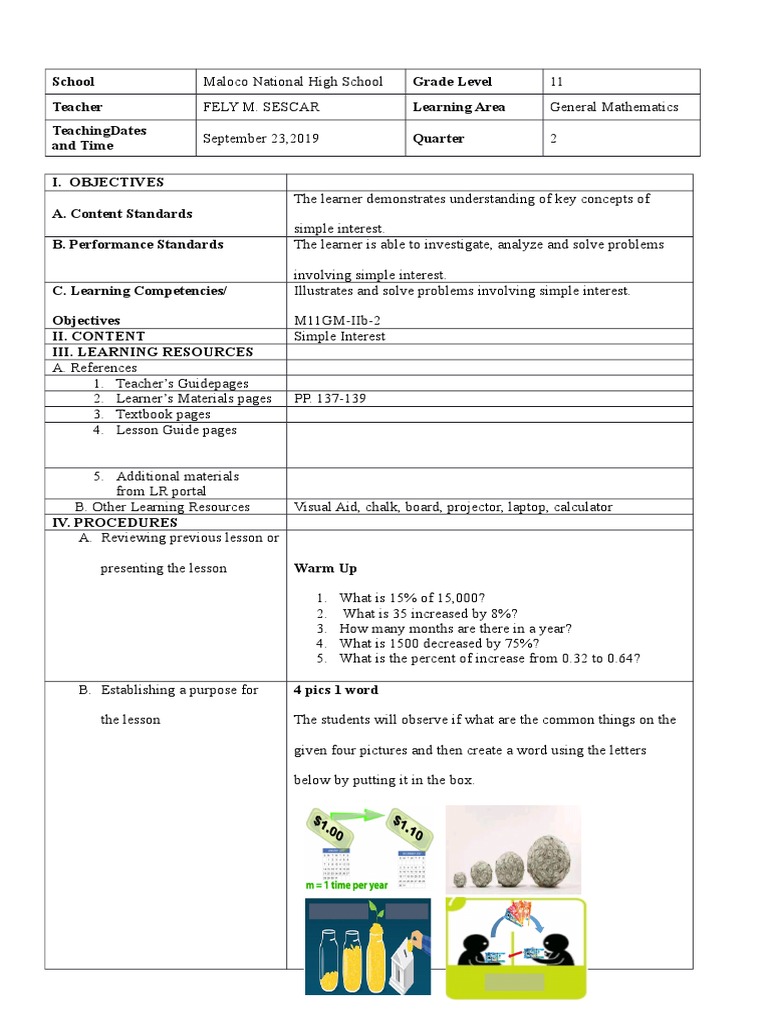 Teaching Simple Interest in Grade 11 | PDF | Interest | Loans