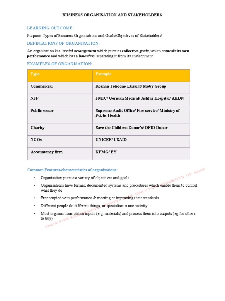 1.business Organisation and Stakeholders | Download Free PDF ...