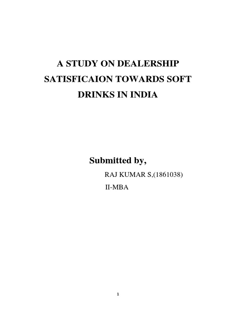 A Study On Dealership Satisficaion Towards Soft Drinks in India PDF